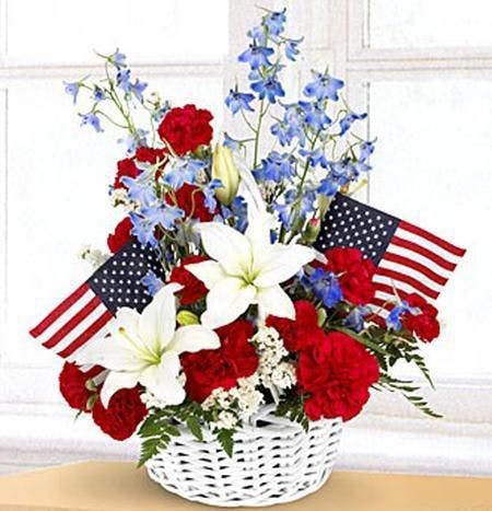 Red, White, and Blue Patriotic Basket Arrangement Michigan Florist