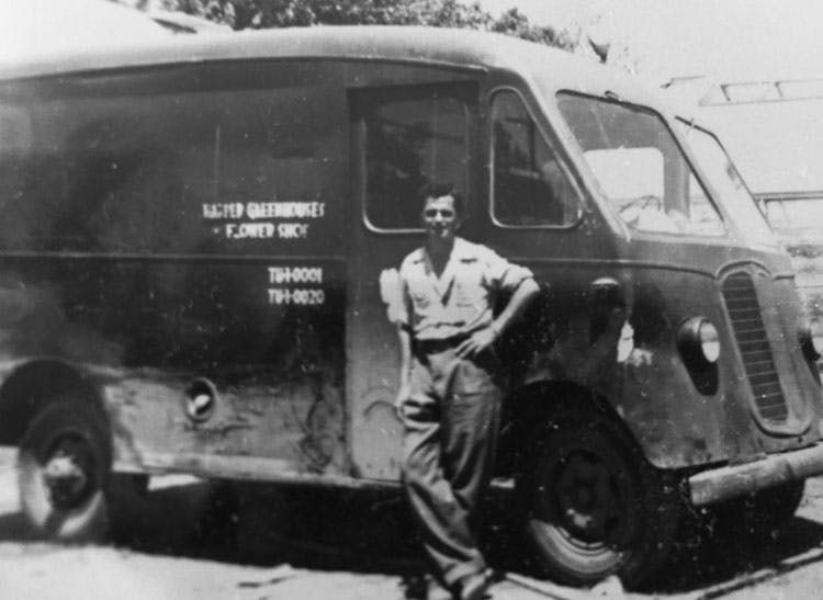 Frank Mancuso, Senior, with an early delivery van in the 1930s