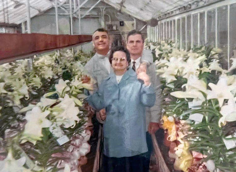 Dated May 1968, this photo depicts several members of the Mancuso family inside our expansive greenhouse